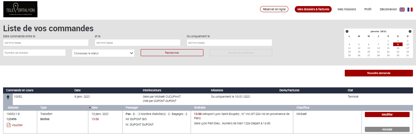 Déplacements pros - Module de réservation VTC Lyon
